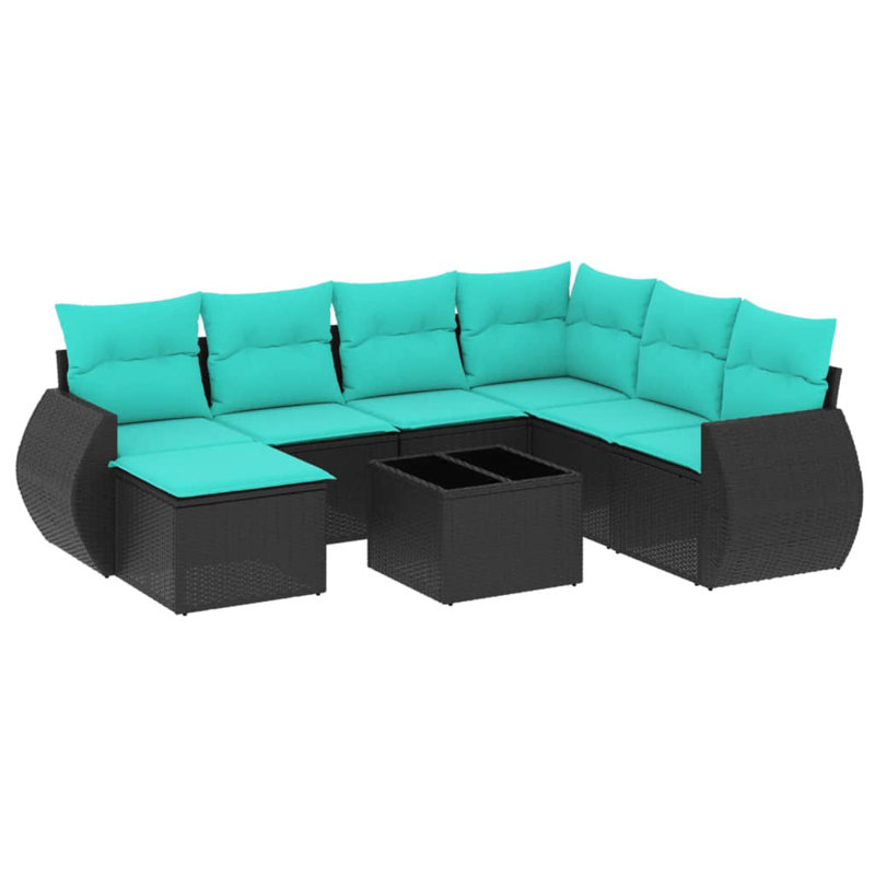 Ensemble de canapé de patio 8 pièces avec coussins en rotin de polyester, Bleu, Noir