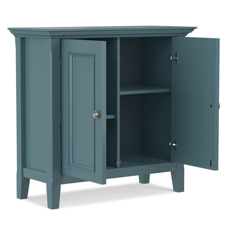 Manervia 32"W Solid Wood Transitional Low Storage Cabinet With 2 Doors And Adjustable Shelves, French Blue