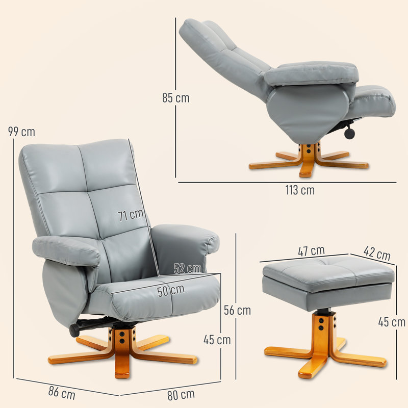 80cm Wide Swivel Standard Recliner, Light Grey