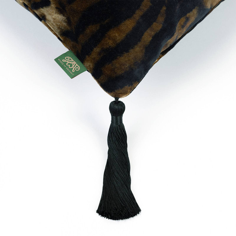 CASPIAN Velvet Large Tassel Cushion - Cocoa
