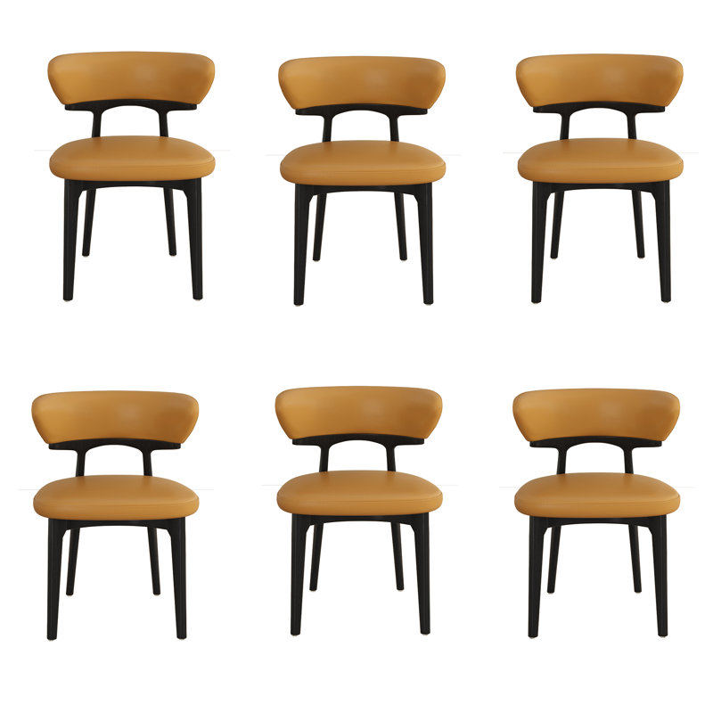 Wood Dining Chairs with Upholstered Brown Faux Leather Cushion Seat, Black Legs No Assembly Required (Set of 6), 6, Black