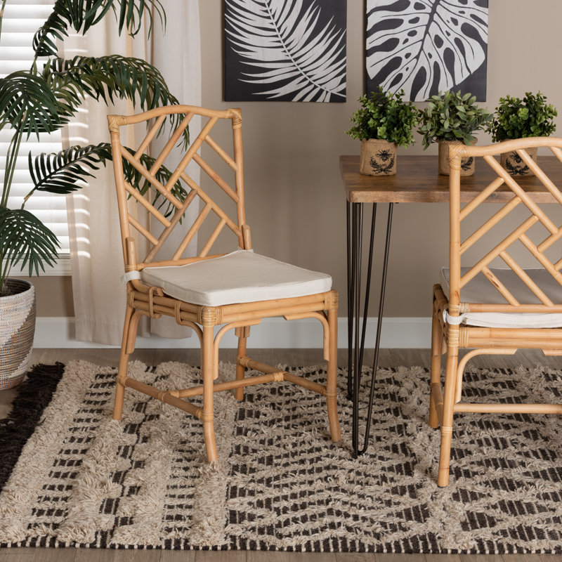 Gardendale Cross Back Rattan Side Chair in White/Natural Brown