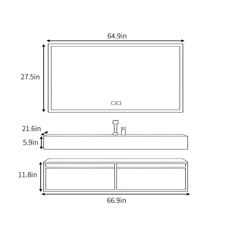 Retro high-end and simple bathroom cabinet, 67"