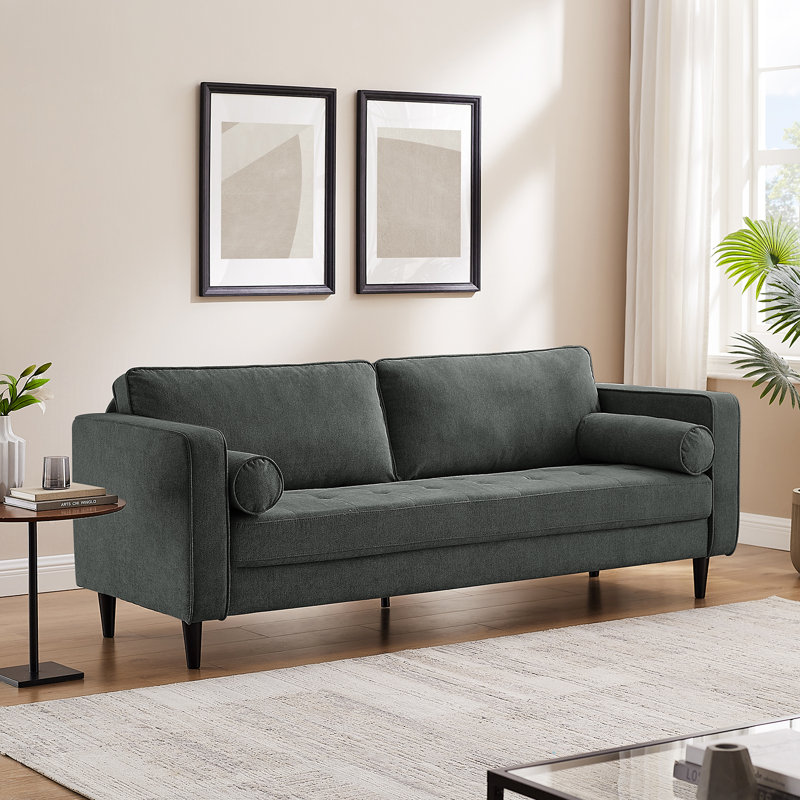 Jeses 207Cm Square Arms Sofa, Dark Grey Velvet