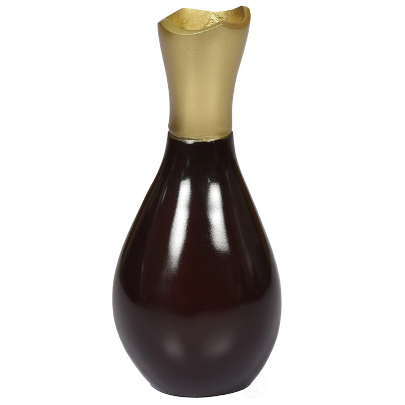 Vase de table décoratif en aluminium coulé en aluminium, deux tons noir et argent 9,75 pouces, Brun / or, 1