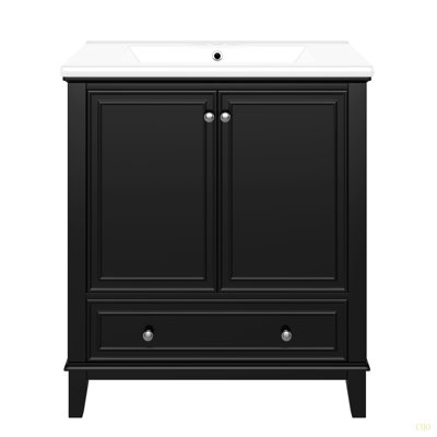Ensemble de meuble-lavabo 30 po avec lavabo, armoire de salle de bain multifonctionnelle avec portes et tiroir, structure solide et panneau de fibres à densité moyenne