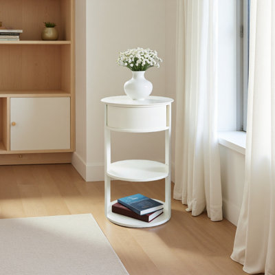 Indoor 3-Tier Metal Round Side Table With Sliding Door Cabinet