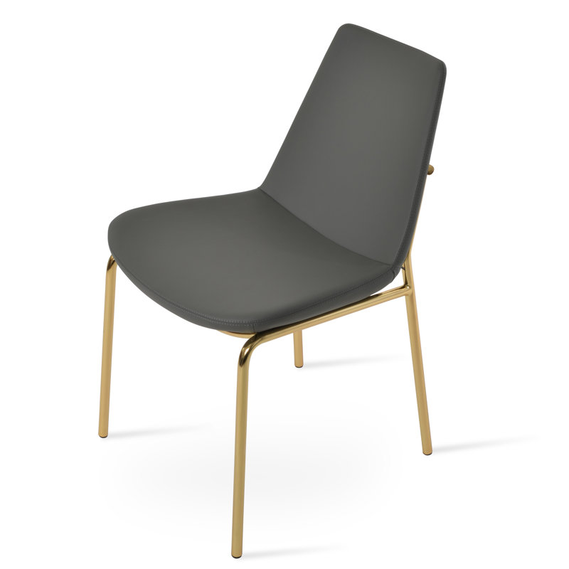 Chaise de salle à manger Eiffel Harris, Laiton, Similicuir gris
