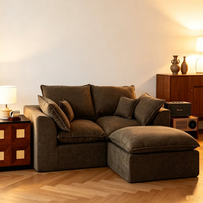 Brown Cloud Sectional L-shaped Modular Sofa, 2 Seats Boneless Floor Couch, No Assembly Required Fluffy Lazy Sofa for Living Room