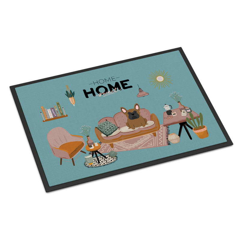 Tapis d'entrée antidérapant Guerline L 27 po x l 18 po, Bouledogue français brun