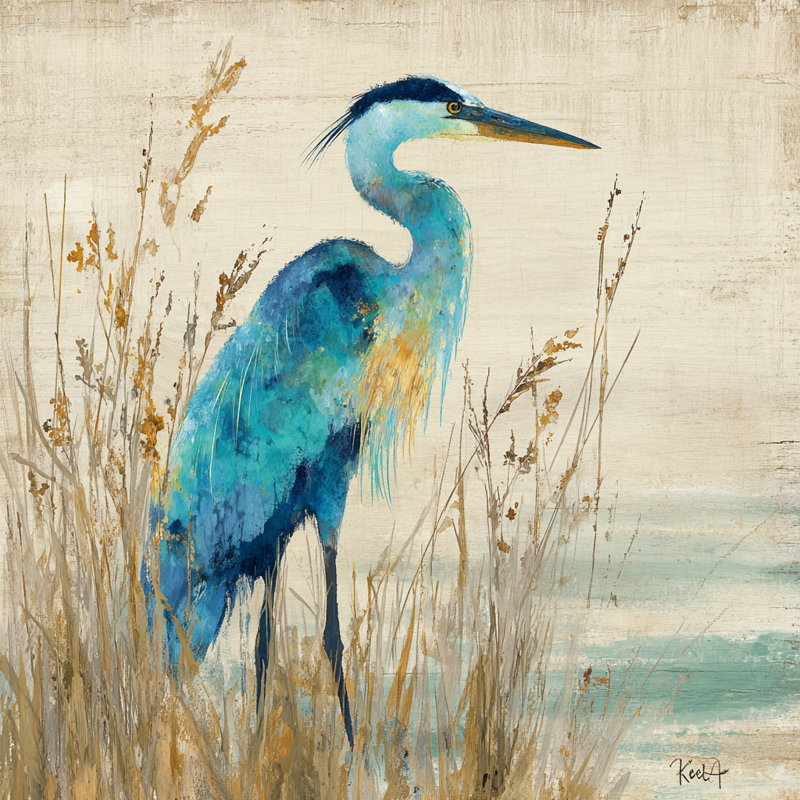 «Soft Horizon Heron», art mural sur toile tendue, H 40 po x l 40 po