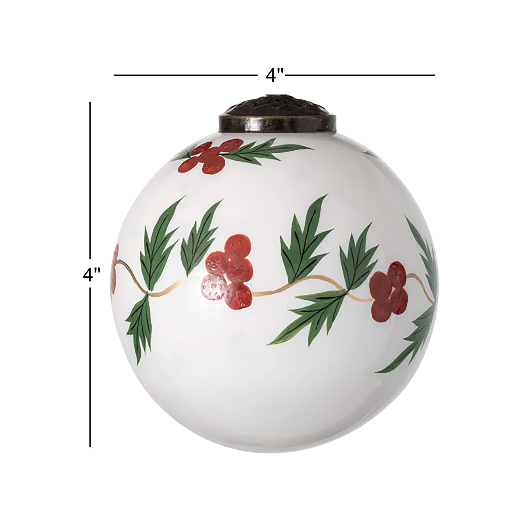 4" Christmas Holly Berry Ball Ornament, Multicolor