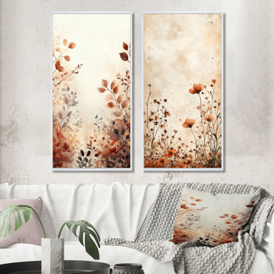 Délicates fleurs sauvages brunes - Décoration murale en 2 pièces Fleurs sauvages