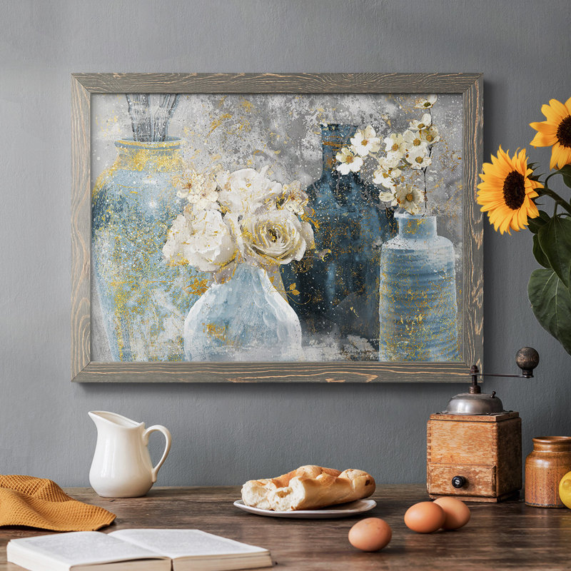 «Vessels And Blooms Blues», reproduction d'art sur toile, H 14 po x l 20 po x P 1,5 po, Gris