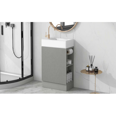 Meuble-lavabo 18,6 po avec lavabo, meuble-lavabo avec tablette à 2 niveaux, orienté vers la gauche ou vers la droite