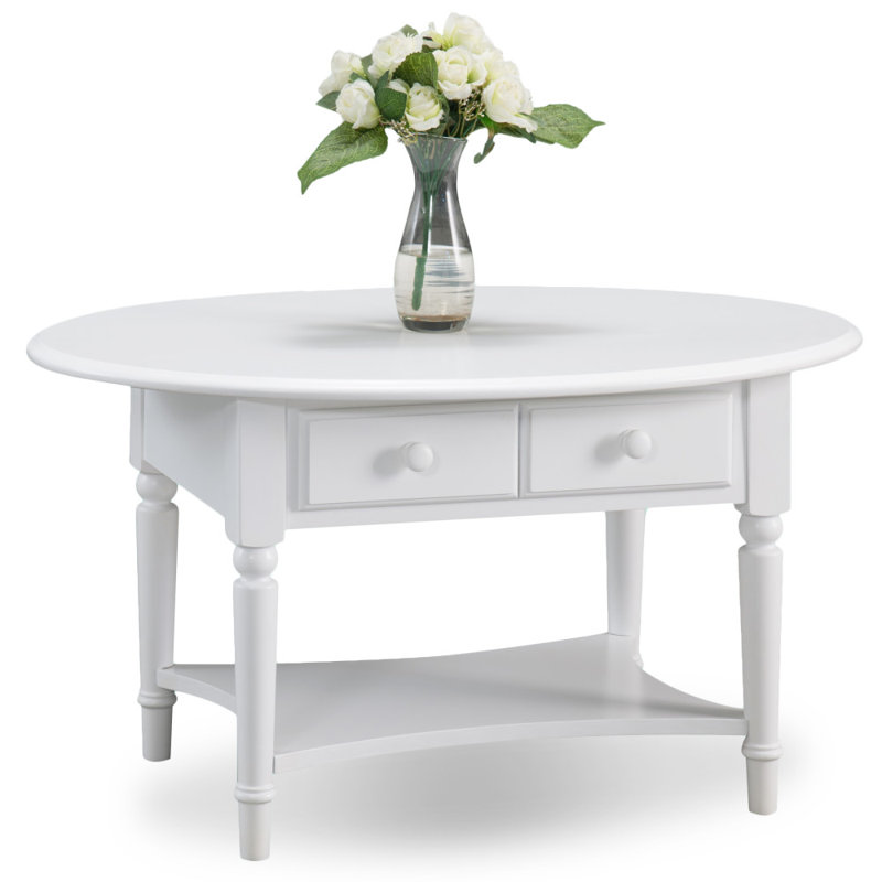Coastal Solid Wood Oval Coffee Table, Orchid White