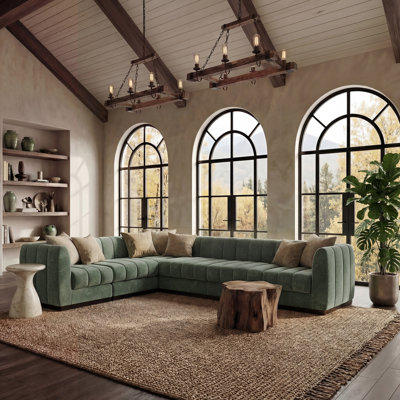 Grand canapé modulaire en L en chenille de 6 pièces avec base en bois Myrhn