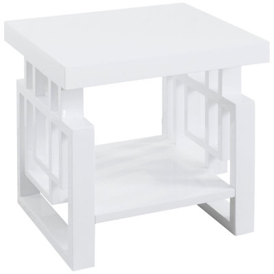 Rectangular End Table With Bright White Glossy Exterior And Practical Shelf High Gloss Finish In For Living Space