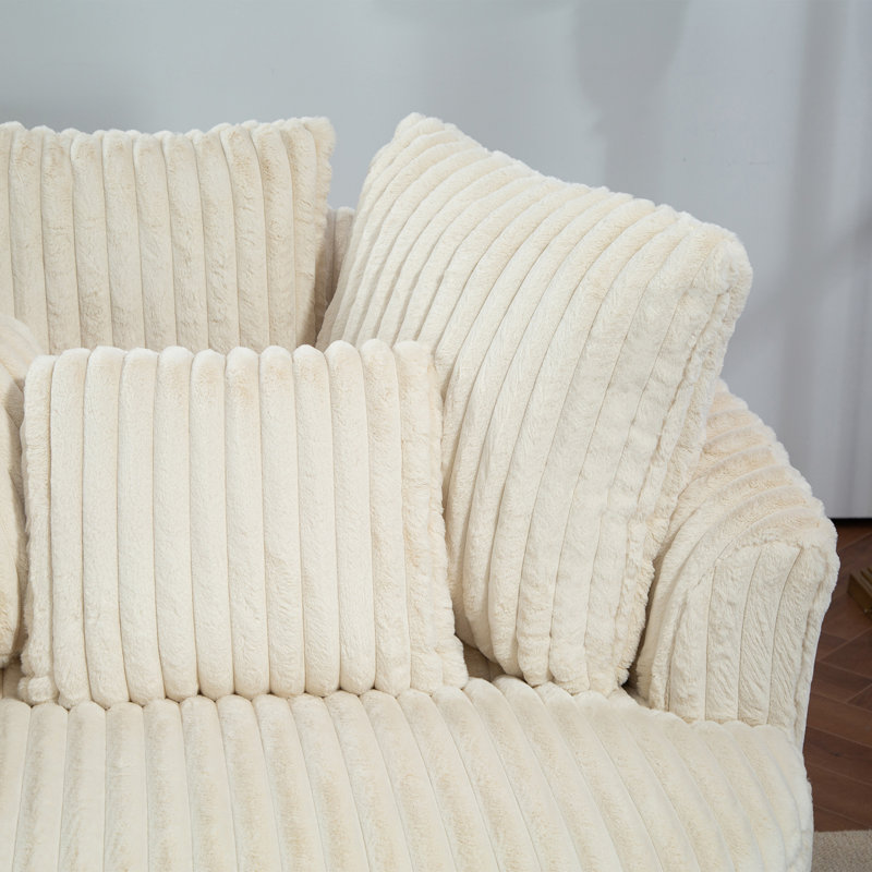 Fauteuil demi-tonneau surdimensionné avec housse, Fausse fourrure beige