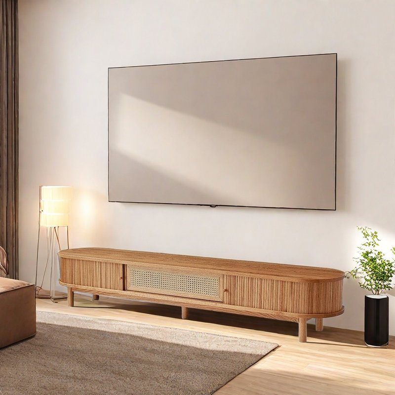 TV cabinet with sliding doors for large storage, Burlywood