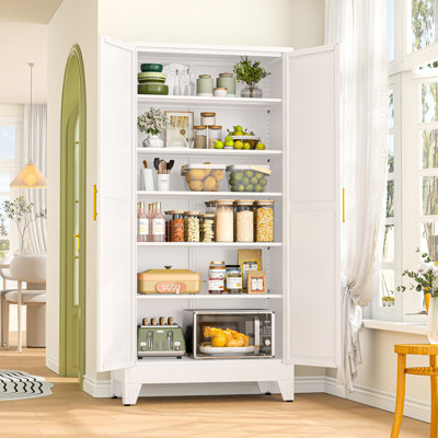 75.2" Tall White 6 Tier Metal Storage Cabinet with 2 Doors & 5 Adjustable Shelves