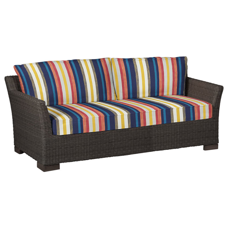 Club 89" Wide Outdoor Wicker Loveseat with Cushions, Welt, Herringbone Sand, Black Walnut