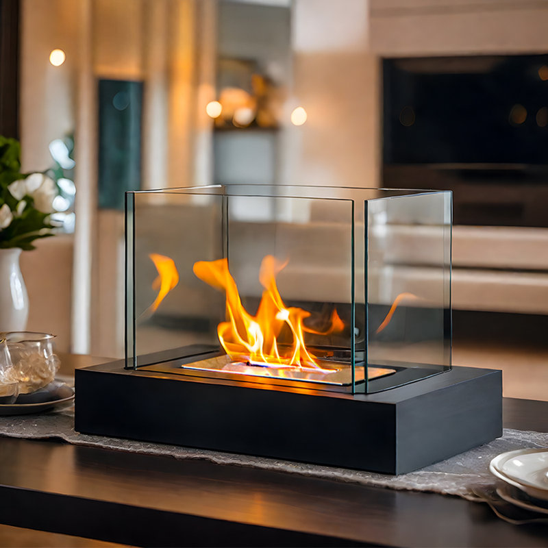 Elianagrace Bio-Ethanol Outdoor Tabletop Fireplace with Flame Guard