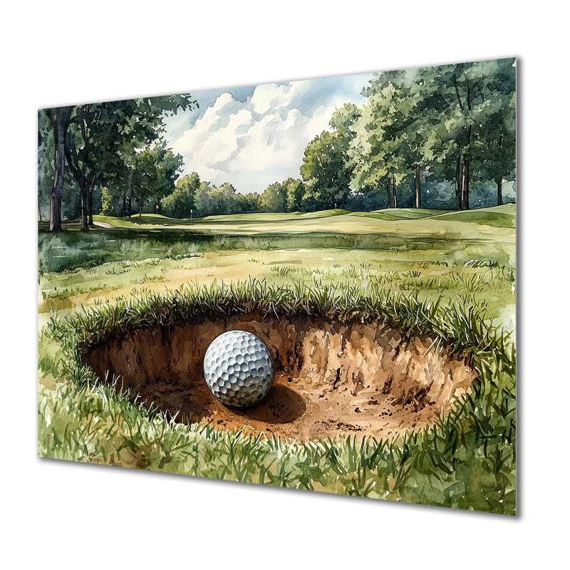 Abstrait balle de golf sur le terrain - art mural de golf en métal pour le salon, H 12 po x l 20 po