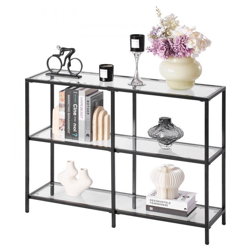 Glass Top Living Room Table Set, Black