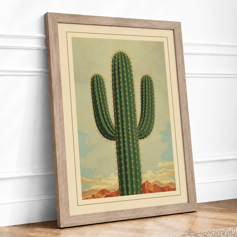 Desert Cactus Botanical - Framed Print, A1 - 84.1 x 59.4 cm, Oak