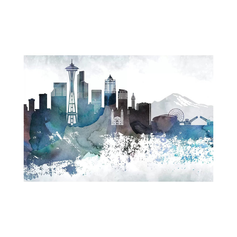 «Seattle Bluish Skylines», impression sur toile tendue, H 12 po x l 18 po x 1,5 po