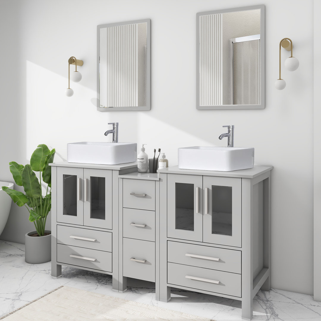 Kenz 60'' Double Bathroom Vanity with Manufactured Wood Top, Mirror not Included Ebern Designs Top 