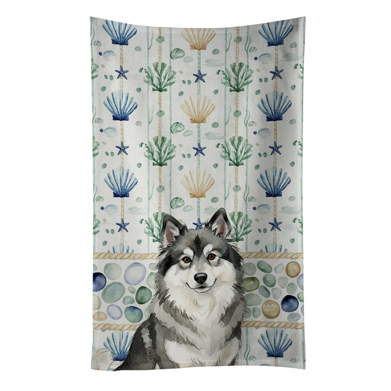 Keeshond Coastal Sea Glass Kitchen Towel, Keeshond