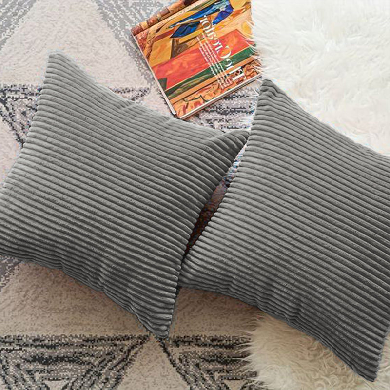 Striped Corduroy Throw Pillow For Couch, Light Gray