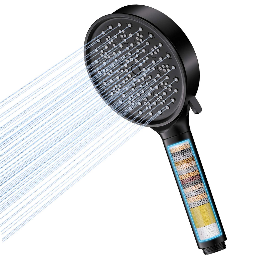 High Pressure Water Saving Shower Head With 6 Spray Mode And 20 Layers Filtration