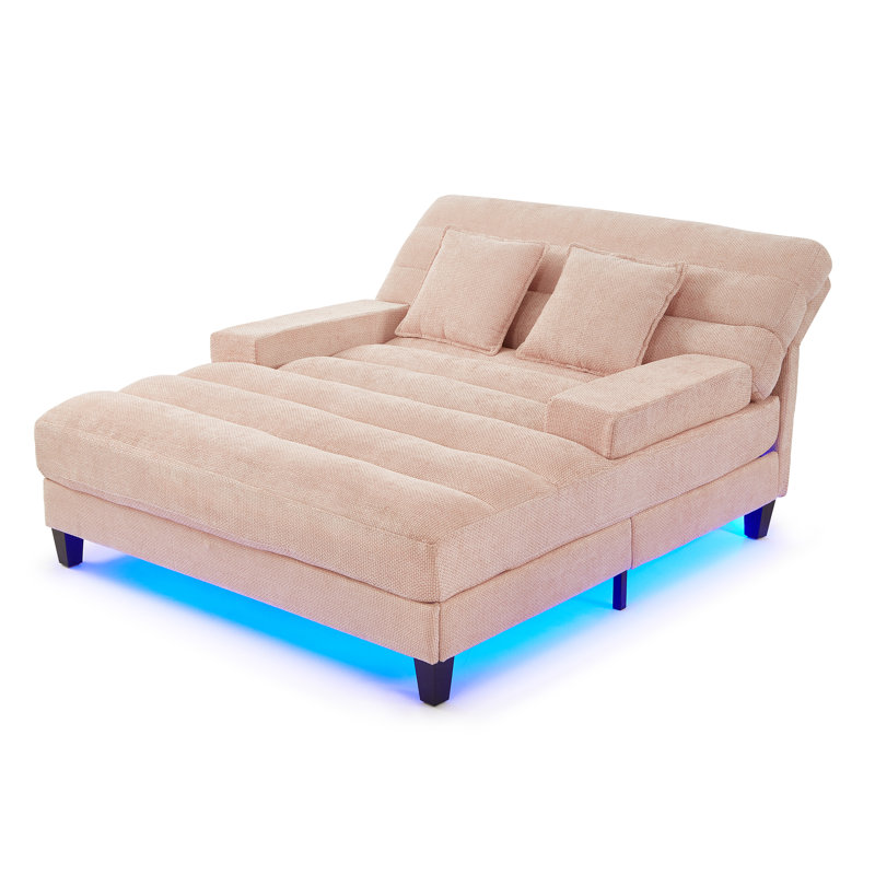 Méridienne moderne en chenille rose avec dossier réglable et lumières DEL RVB - Méridienne rembourrée pour le confort de votre salon