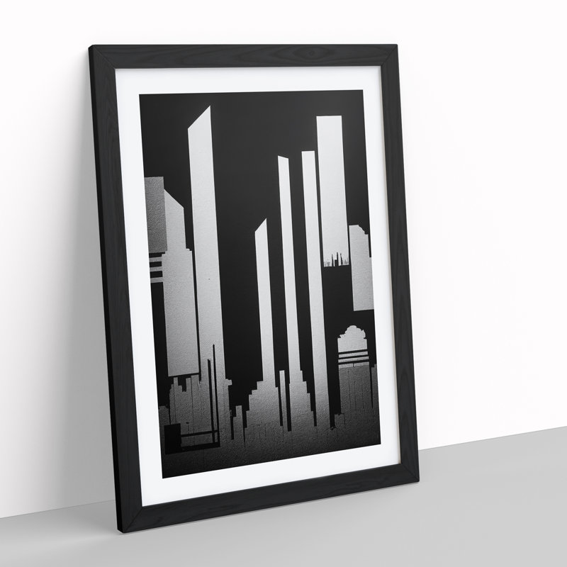 Monochrome City Skyline Abstract No.5 - Wall Art, Black, 46cm H x 34cm W x 2cm D