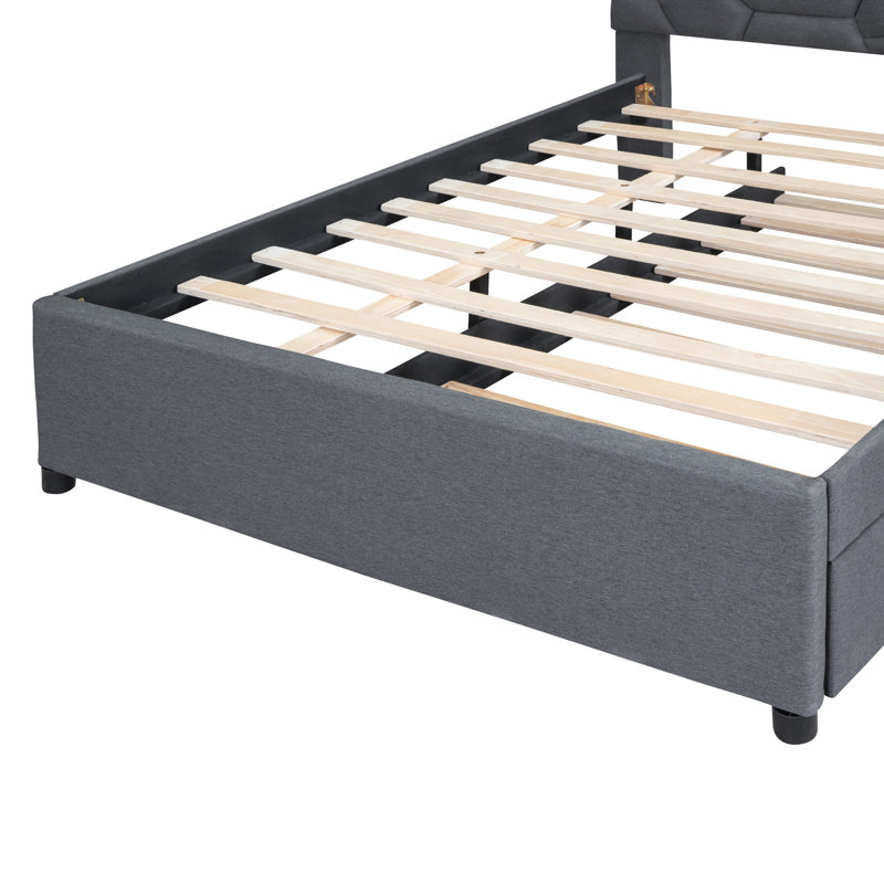 Lit plateforme tapissier avec lit gigogne, Plein, Gris