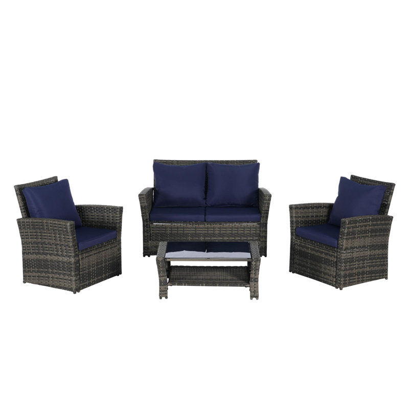 Ensemble de mobilier d'extérieur 4 pièces Modern, Bleu très foncé