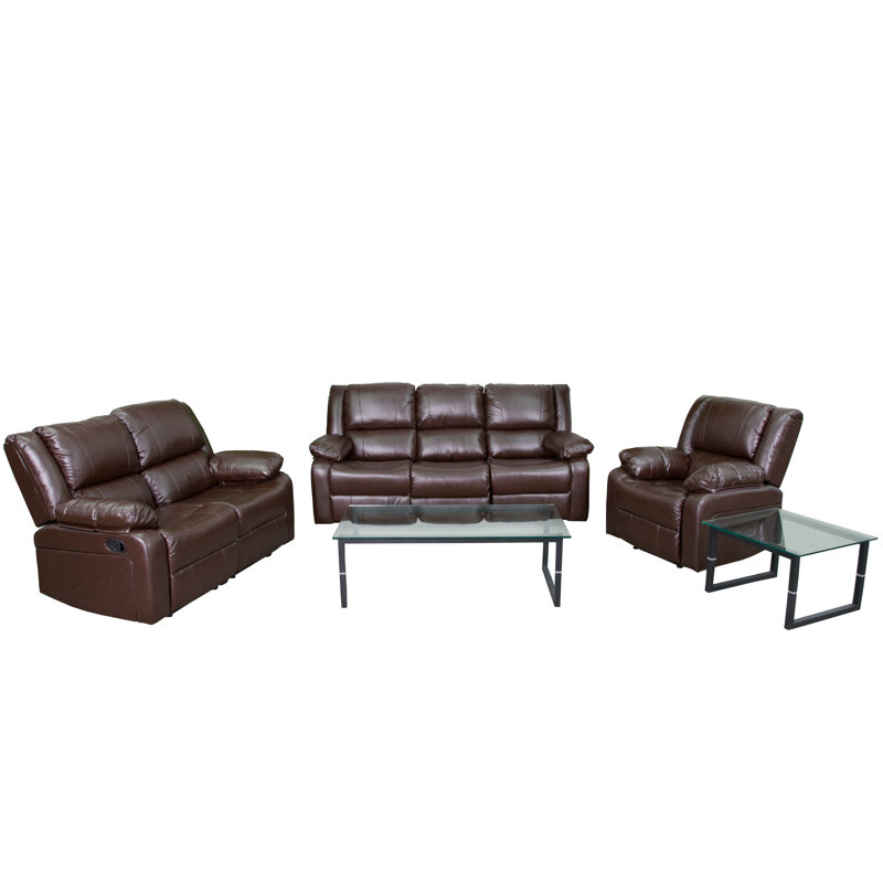 Harben Contemporary LeatherSoft Reclining Sofa Set, Brown