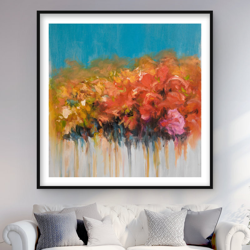 Ensemble de fleurs orange - reproduction encadrée abstraite pour la maison