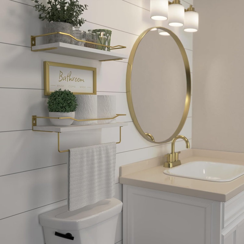 Tablettes flottantes avec décoration murale, Blanc / doré