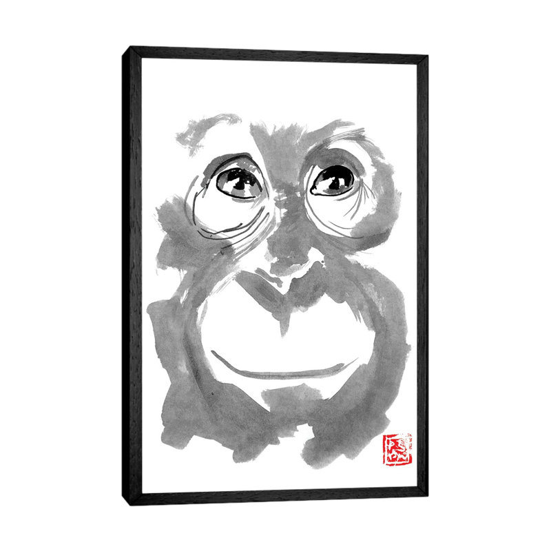 Young Orangutan by Péchane - Print on Canvas, 101.6 cm H x 66.04 cm W, Black Framed