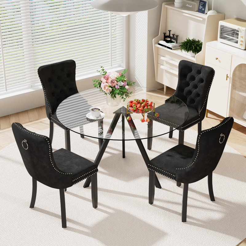 5-Piece Pedestal Dining Set, Black, 30" H x 47" W x 47" D