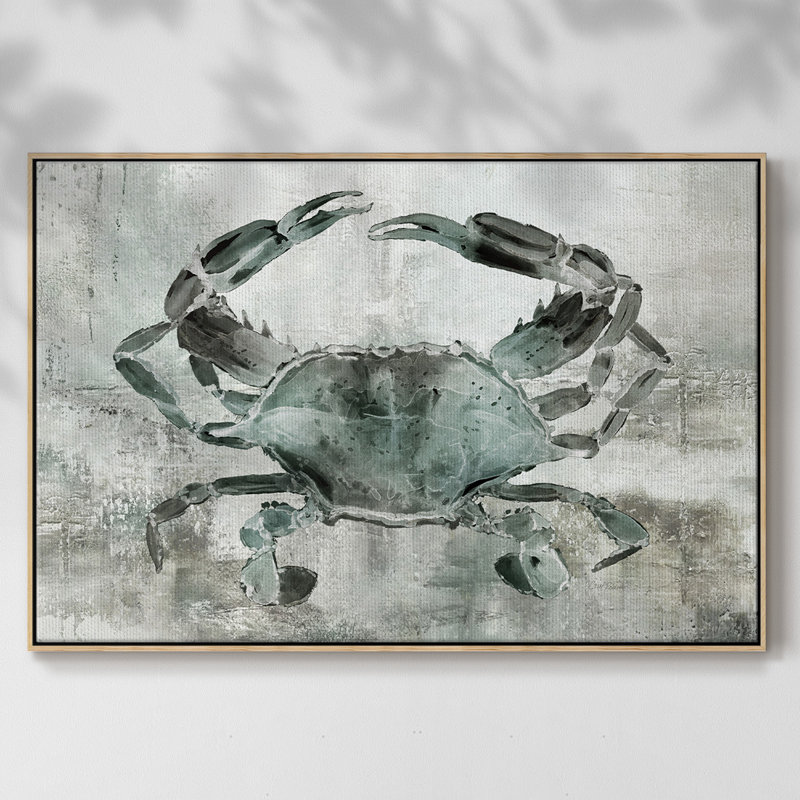 «Neutral Crab II», peinture sur toile encadrée, Cadre en bois naturel, H 17 po x l 25 po x P 2 po