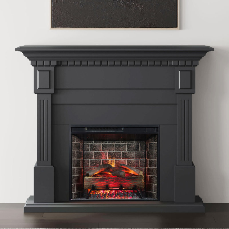 Modern Ember Augustine Mantel Package with 28" Electric Fireplace - Alexa & Google Asst Compatible, Black