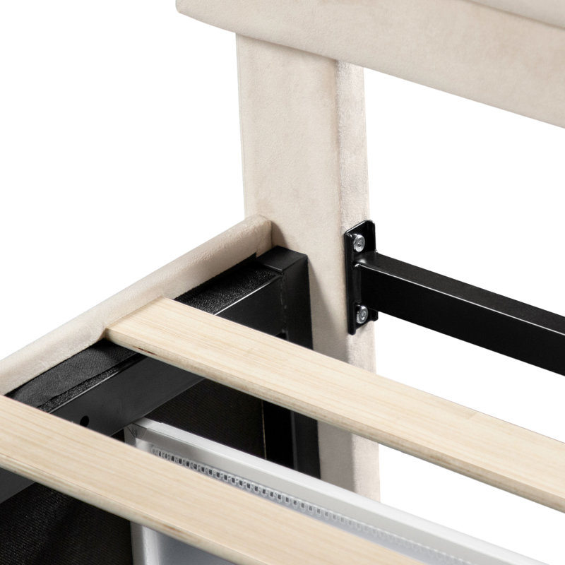 Lit plateforme tapissier avec rangement, Double, Velours ivoire