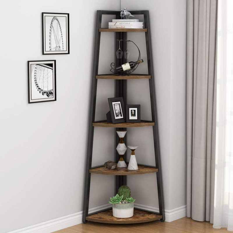 176cm H Steel Corner Bookcase, Black/Brown
