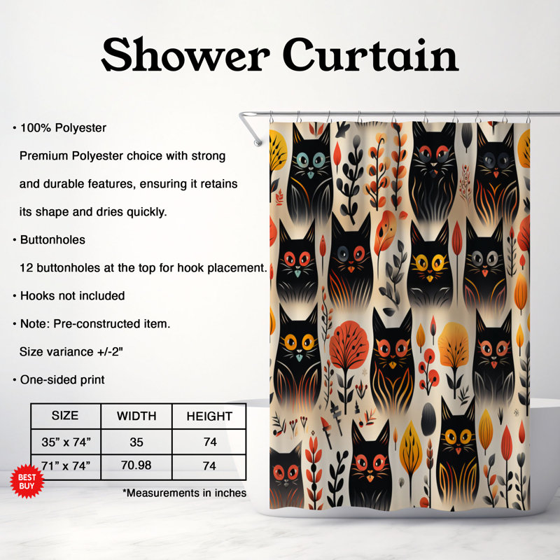 Enchanted Feline - Rideau de douche Premium, H 74 po x l 71 po