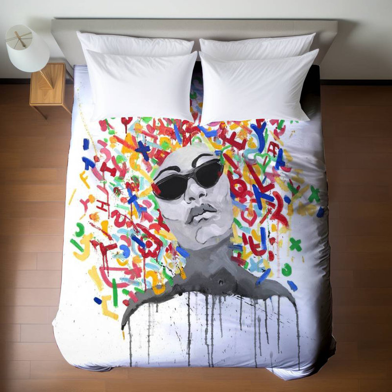 Housse de couette rétro bleu rétro | «Woman Street Art Pop Design»